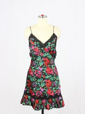 Vintage VICTORIA'S SECRET Gold Label Floral Satin Pleated Lace Slip Dress Size L